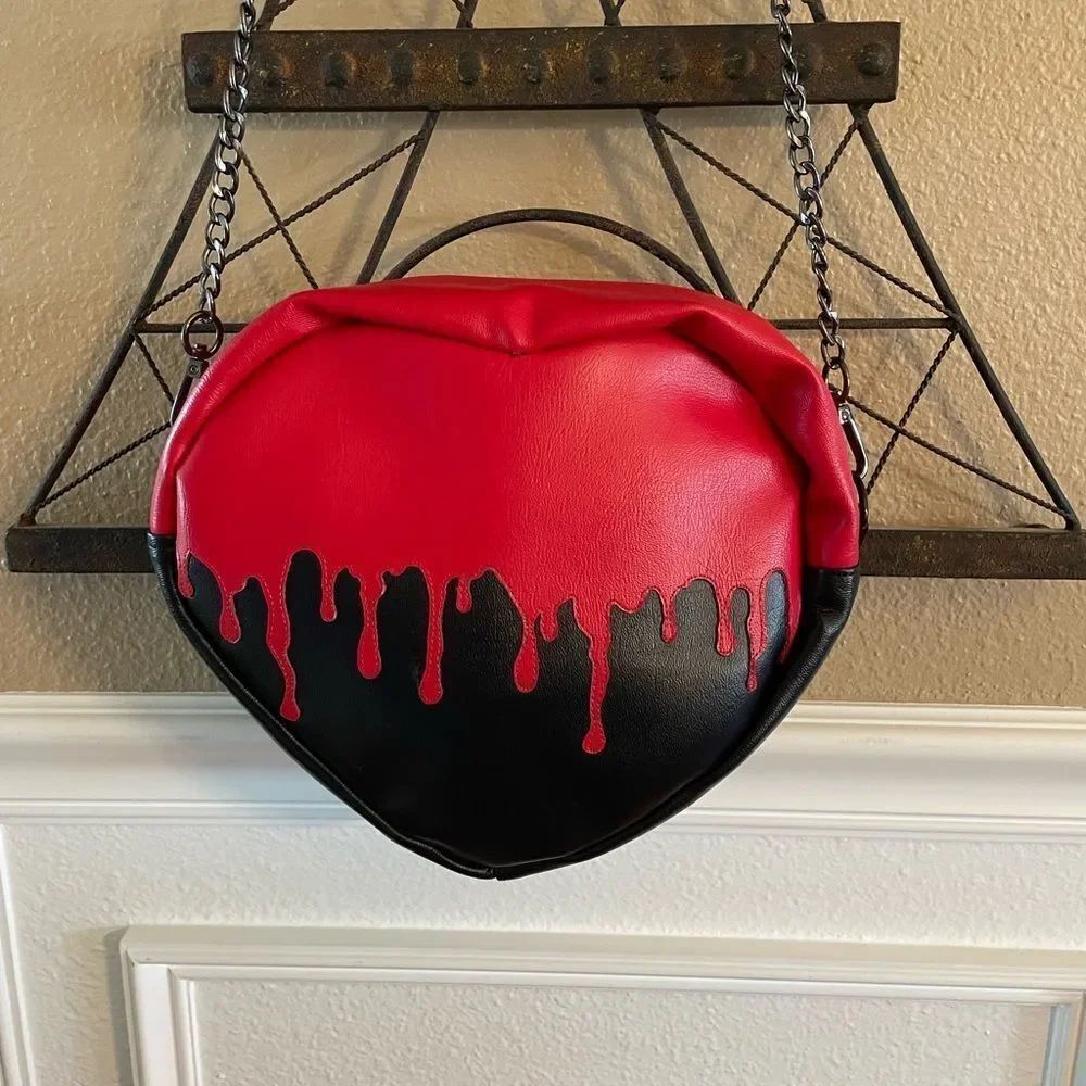 Little Dumplings Arts Red & Black Blood Drip Heart Crossbody Bag with Chain